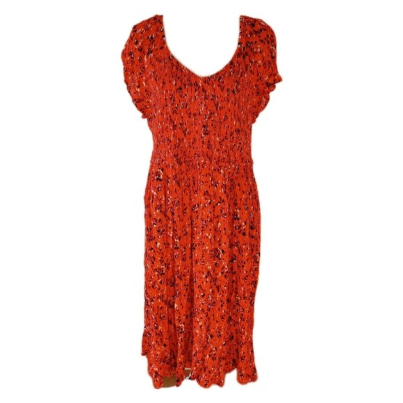 Torrid Dress Size 3 Midi Skater Smocked Gauze VNeck Orange Purple Floral 3X - Picture 2 of 9
